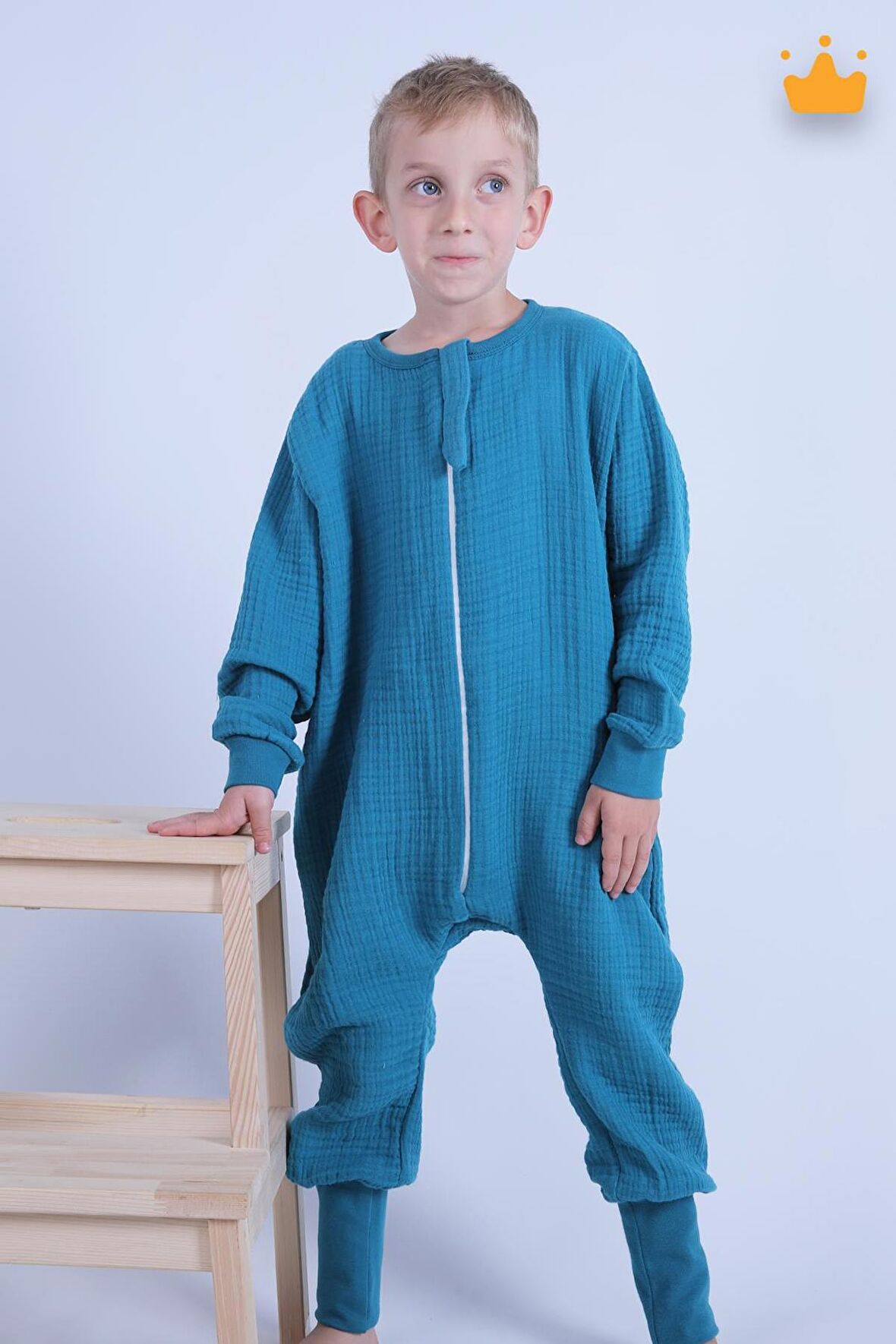 Begisa 2-8 Yaş 1 Tog Müslin Çocuk Uyku Tulumu Unisex Baharlık Yazlık Uzun Kollu Uyku Tulumu