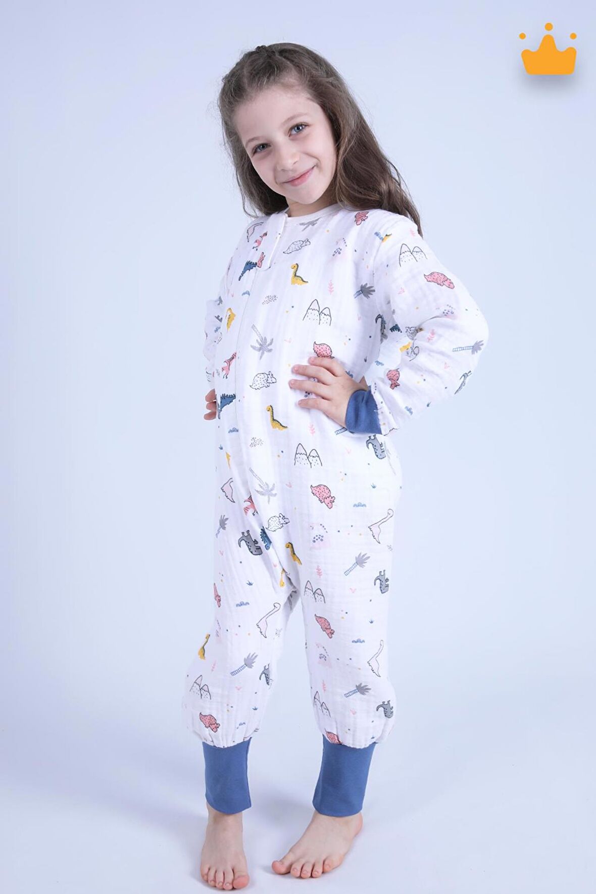 Begisa 2-8 Yaş 1 Tog Müslin Çocuk Uyku Tulumu Unisex Baharlık Yazlık Uzun Kollu Uyku Tulumu