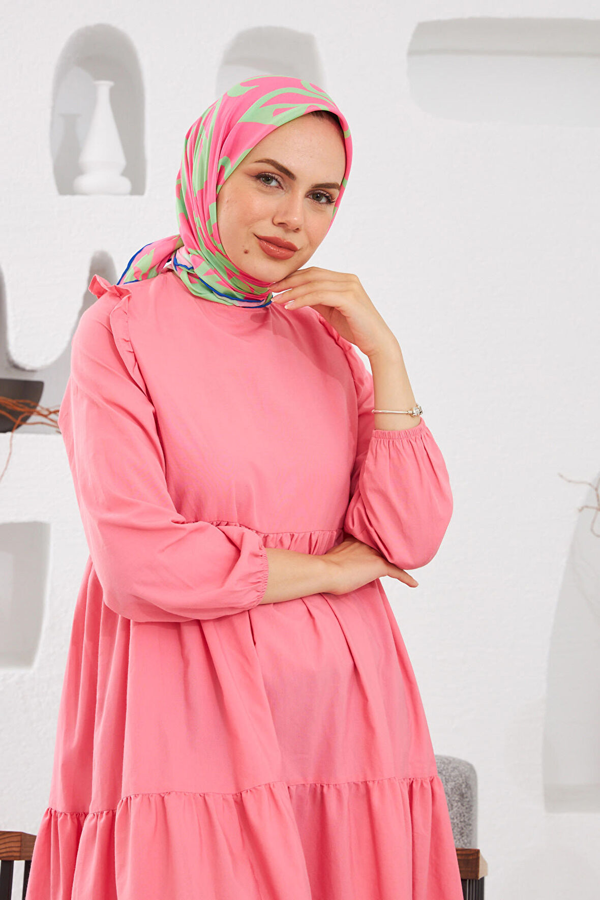 Relax Geometrik Line Soft Eşarp Pembe 1145-17