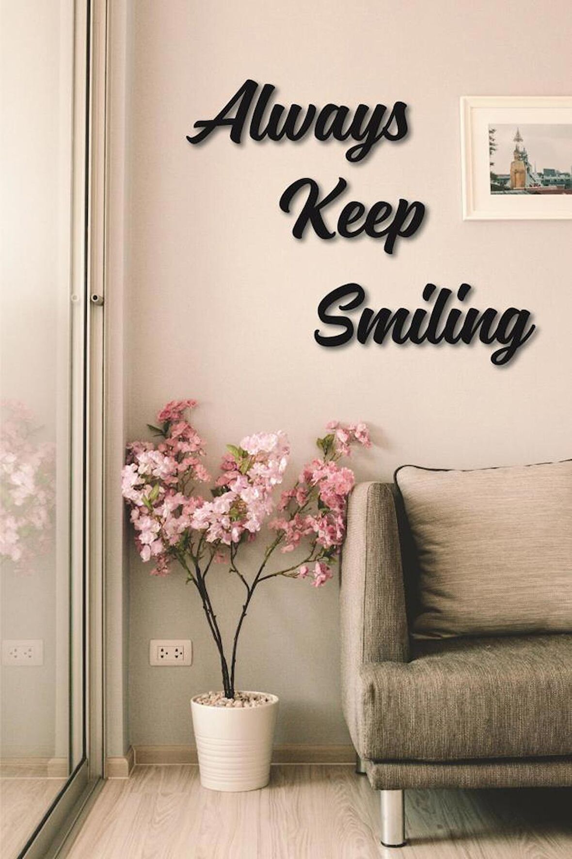 Büyük Always Keep Smiling Duvar Dekoru Ahşap MDF Tablo Hellove Tablo