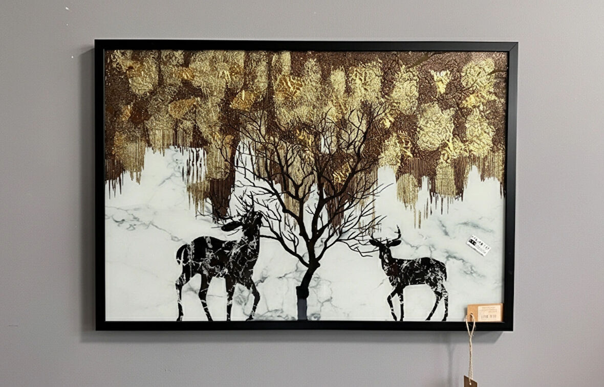 Gold Varaklı Geyik ve Ağaç Temalı Tablo