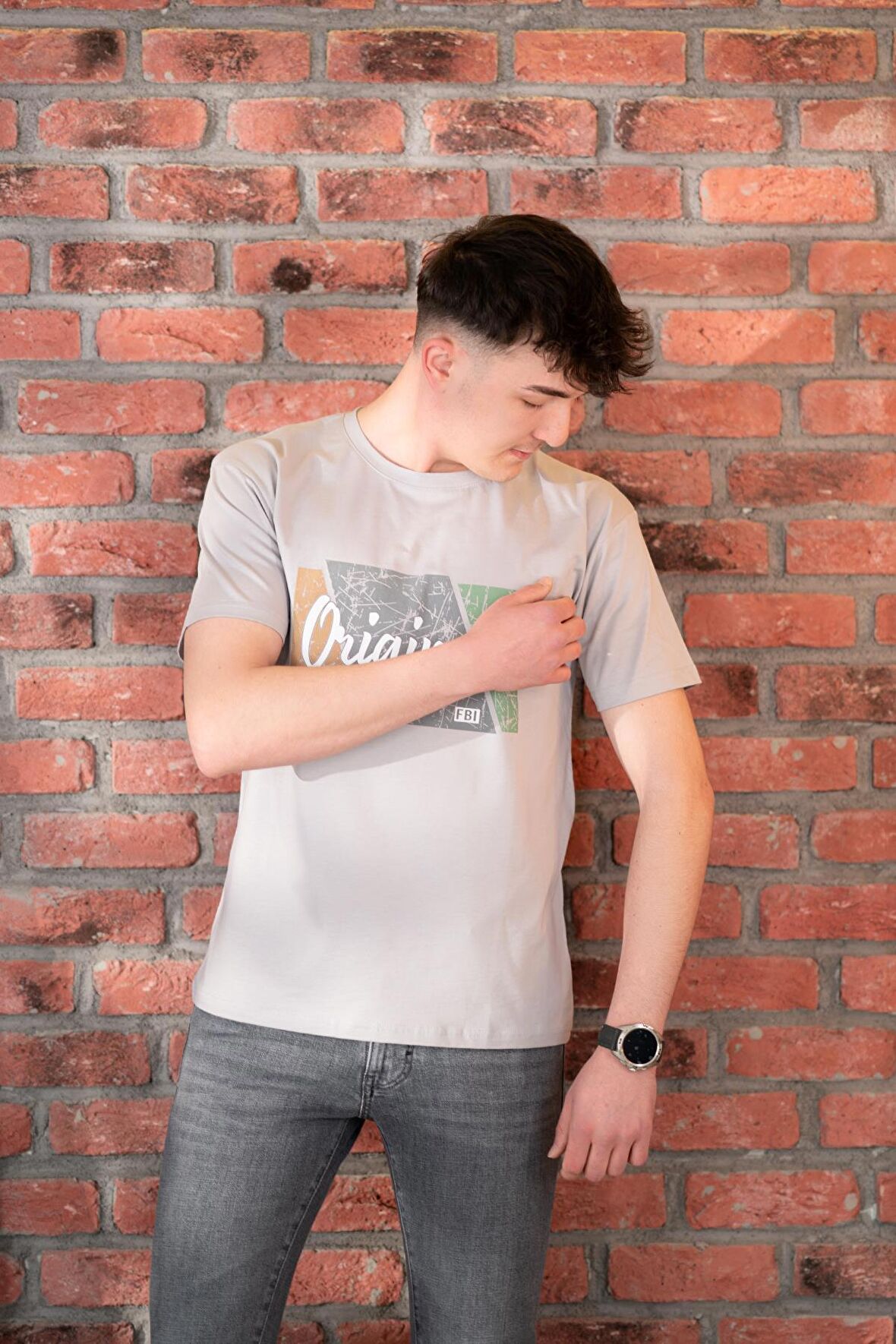 FBI JEANS DESENLİ SLİMFİT PAMUKLU ERKEK T-SHİRT