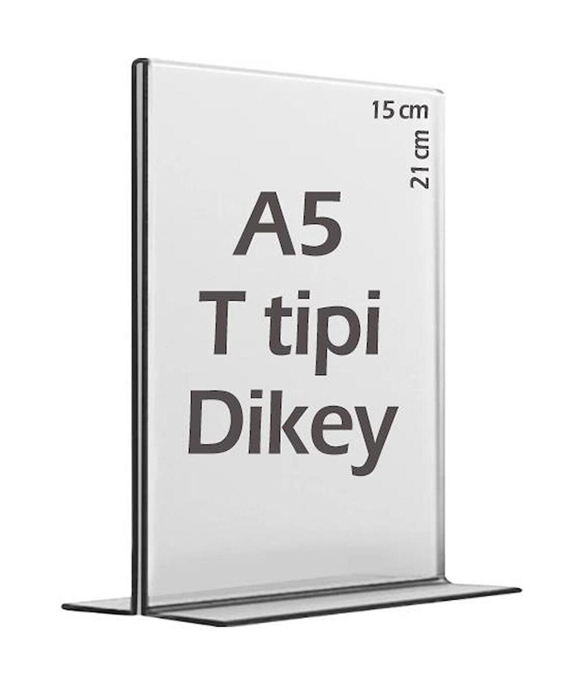 A5 T-Tipi Dikey Şeffaf Pleksi Mika Föylük Menü Broşürlük Etiketlik