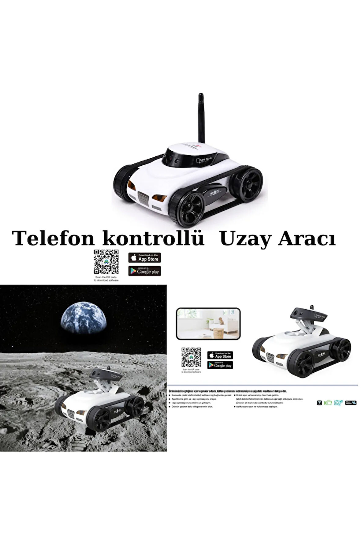 Telefon Kontrollü Kamera Video Çekme Özellikli Full Fonksiyonlu Uzay Arabası Wifi Bağlantılı