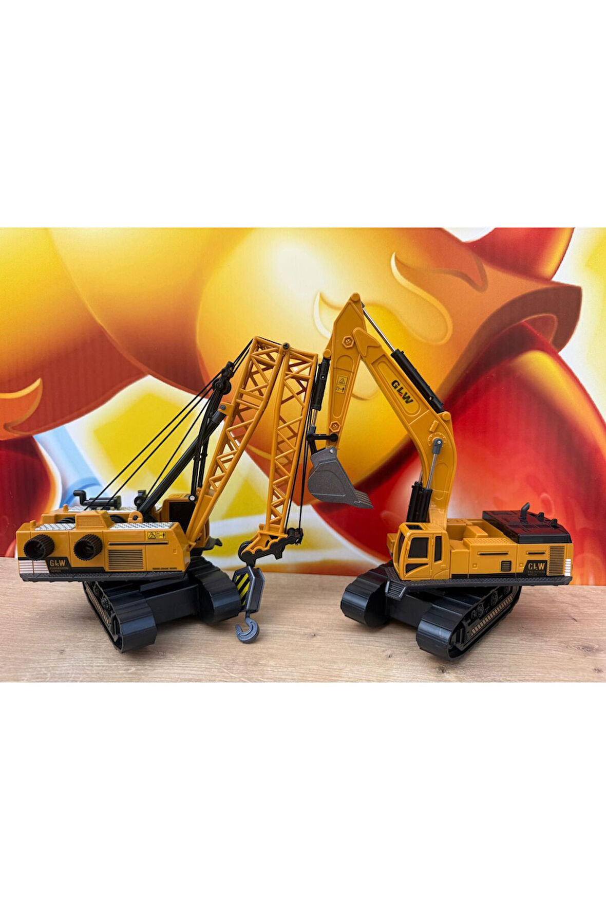 İkili Set İş Makinaları Vinç Ve Kepçe Ekskavatör İş Araçları Set Oyuncak ikili İnşaat Araçları Metal