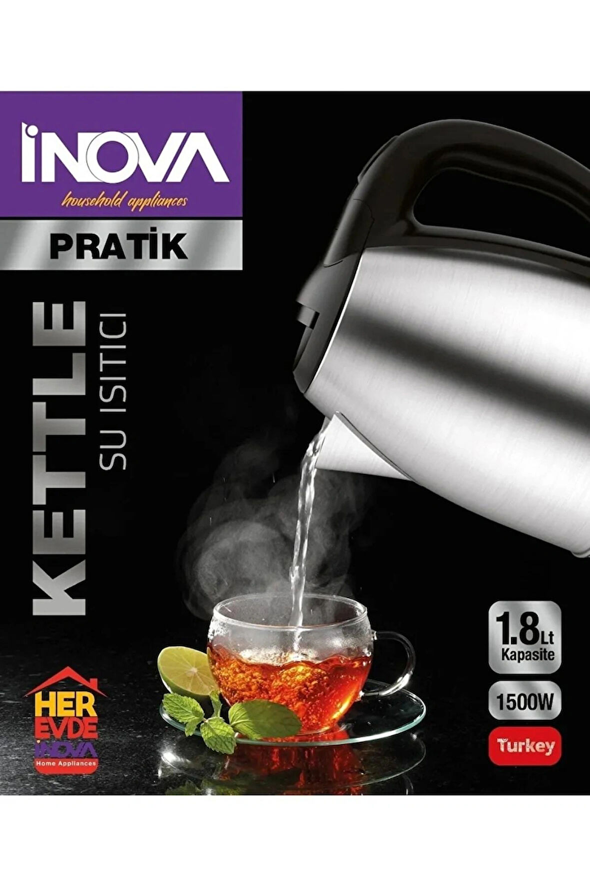 Pratik Paslanmaz Çelik Kettle Su Isıtıcısı 360 Dönebilen Gövde