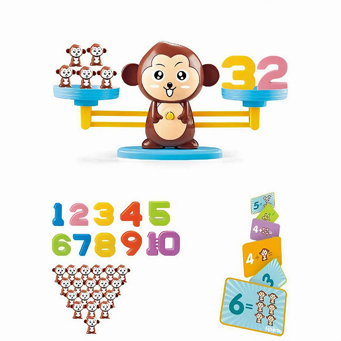 Eğitici Maymun Denge Oyunu İşlem Kartlı Matematik Öğretici Maymun Sayı Tartı Oyun Seti