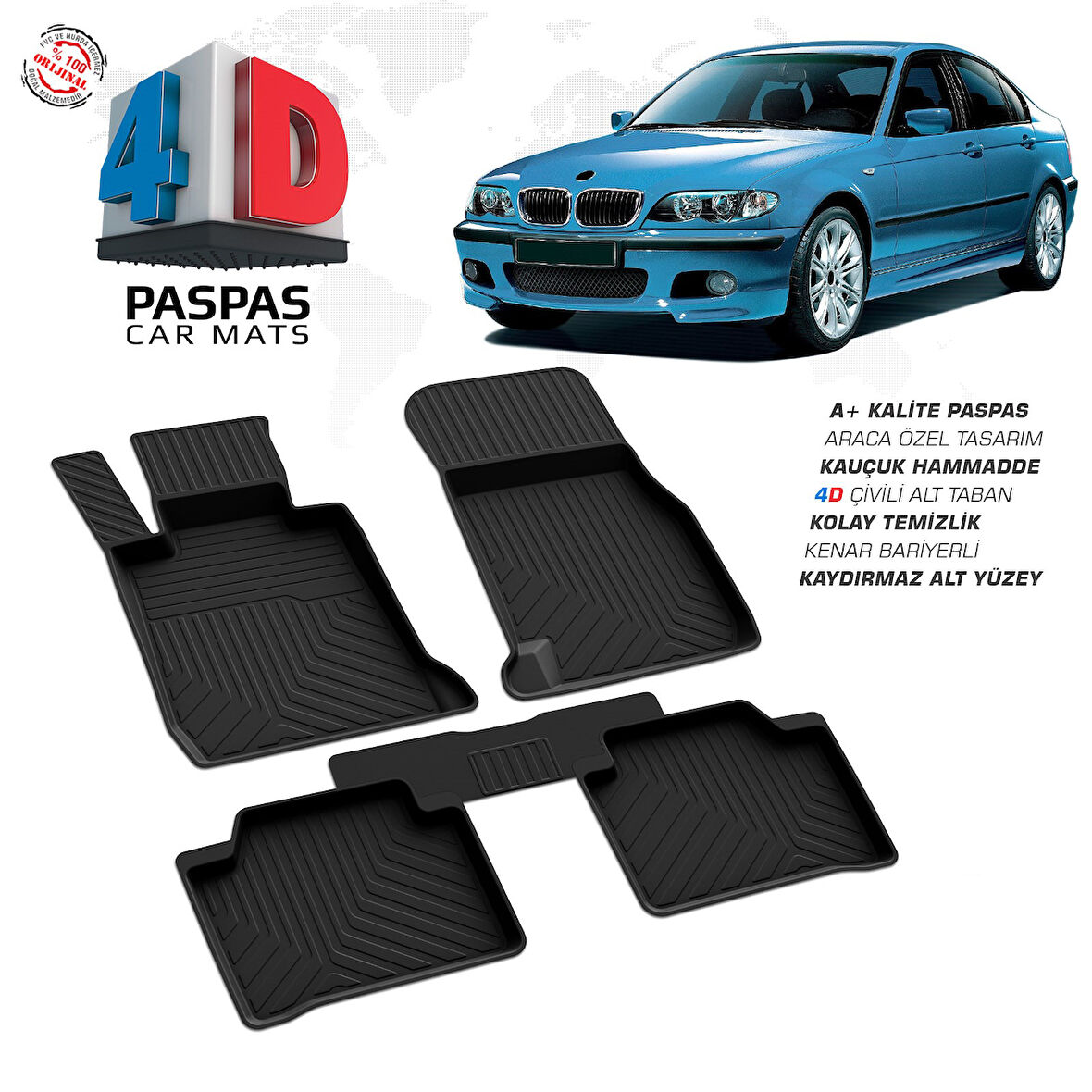 Bmw 3 Serisi E46 4D Havuzlu Paspas OMSA 1998 1999 2000 2001 2002 2003 2004 2005