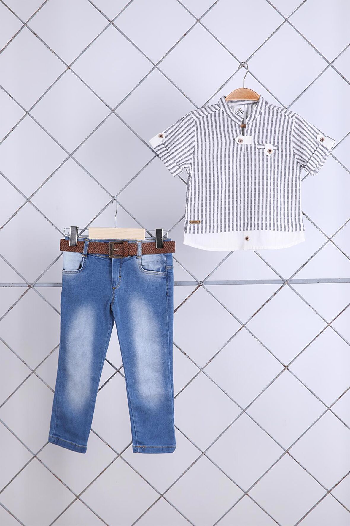 Babyhola Pamuk Gömlek Kot Pantolon Erkek Bebek Çocuk Bayramlık Takım Elbise 22329
