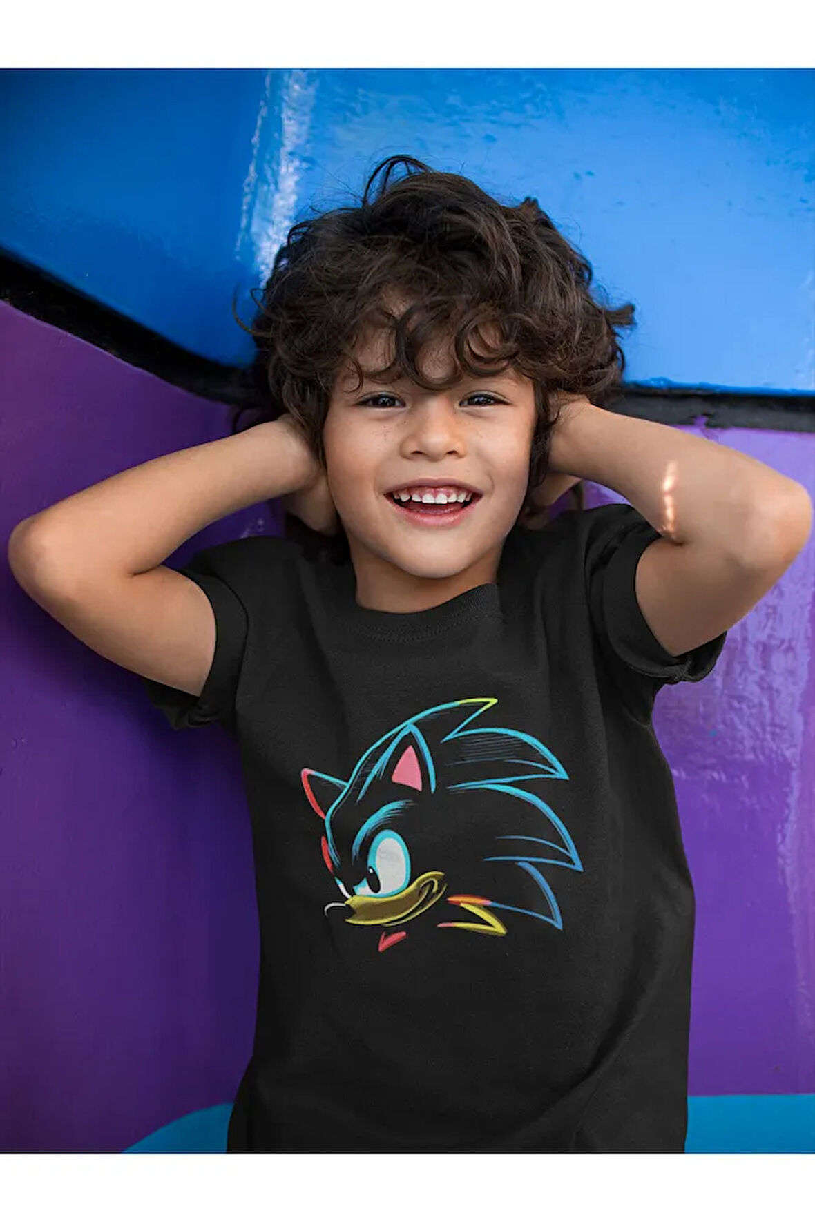 Tasarım Sonic Baskılı Unisex Çizgi Film Çocuk Tişört (1-12 YAŞ)