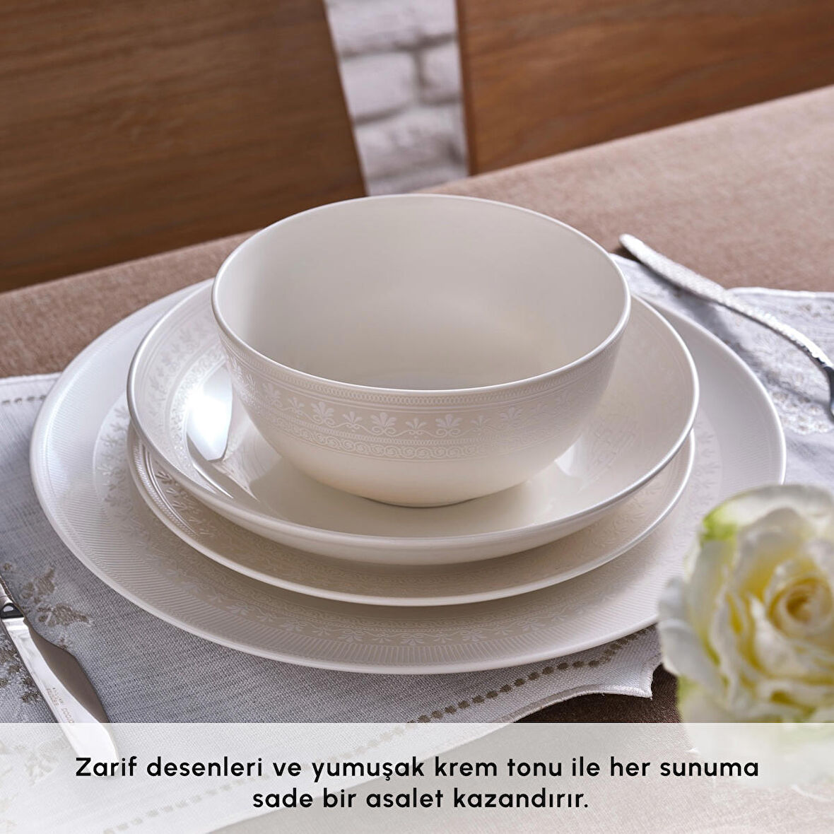 Karaca Forever Bone Artiste 53 Parça 12 Kişilik Yemek Takımı