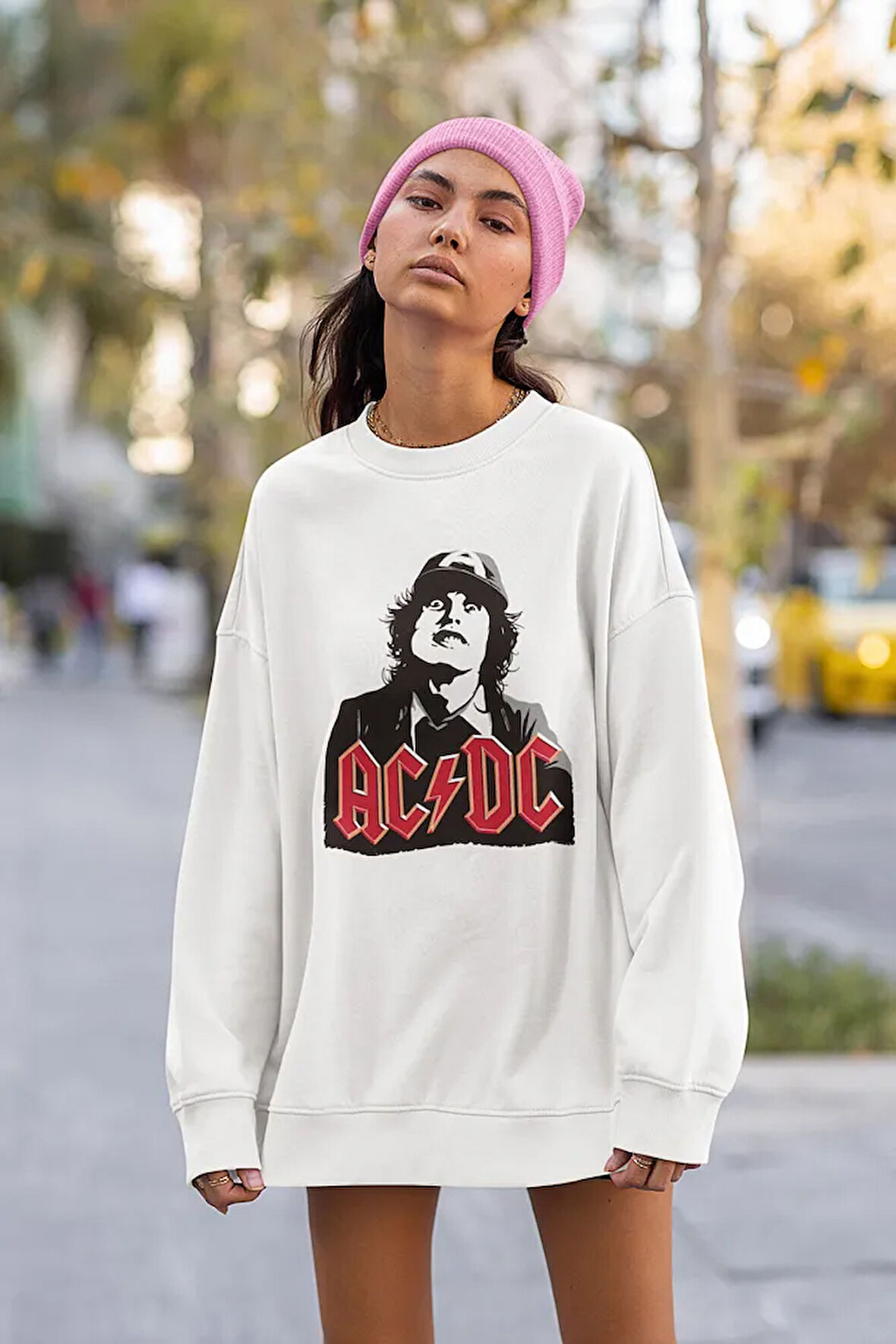 Tasarım Rock Metal Müzik Grubu Baskılı Unisex Oversize AC DC Sweatshirt