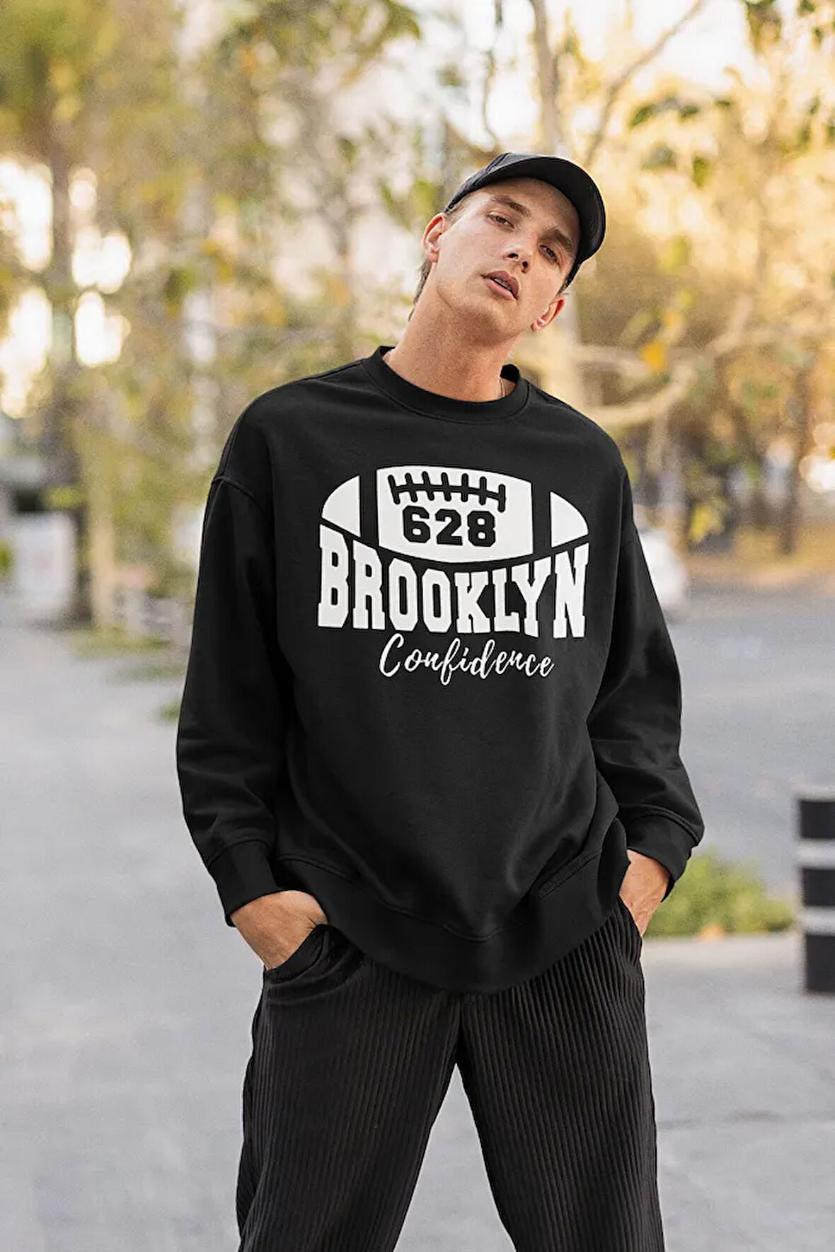 Brooklyn Confidence 628 Baskılı Unisex Oversize Beyzbol Temalı Sweatshirt