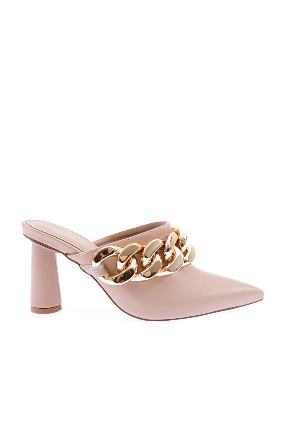 DGN K8048 KADIN KALIN ZİNCİR AKSESUARLI SİVRİ BURUN TOPUKLU TERLİK