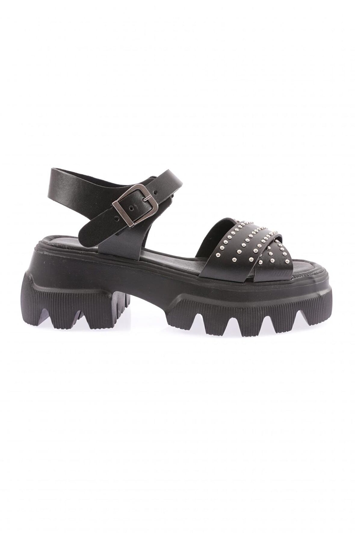 Dgn 142 Kadın Kalin Taban Çapraz Bantli Taşli Sandalet