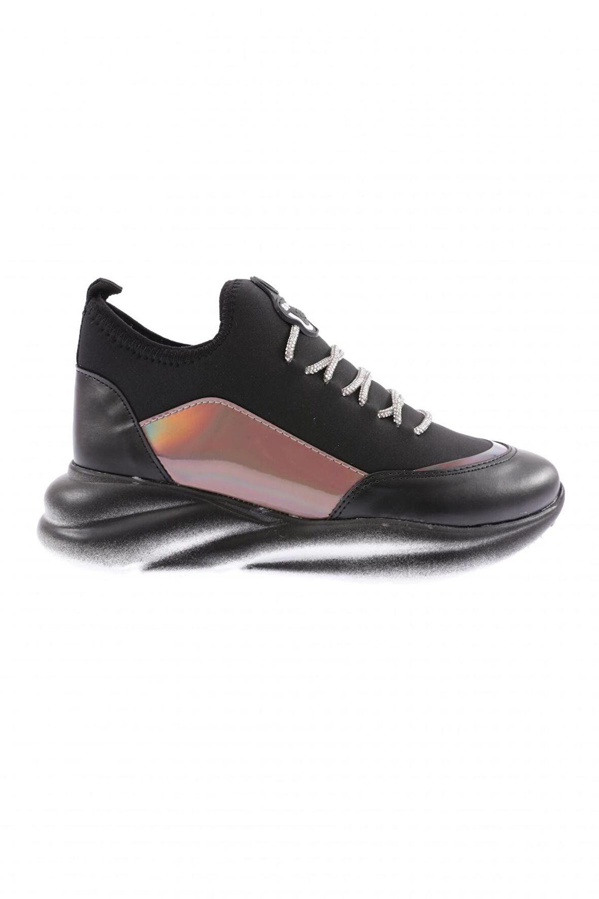 Dgn 315-23Y Kadın Kalin Taban Strech Detayli Silver Taş Bağcikli Sneakers Ayakkabi