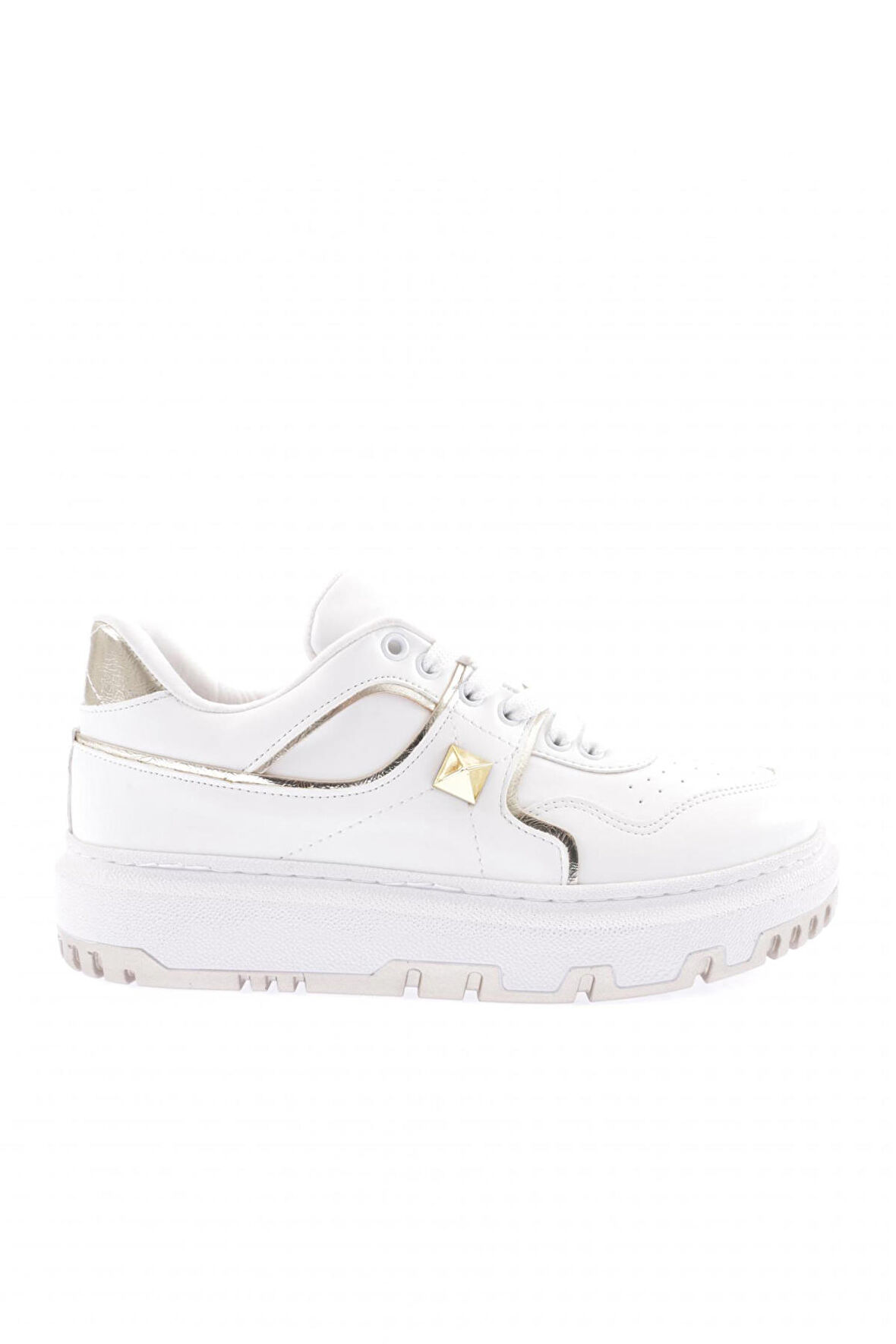 Dgn 020-22K Kadın Kalin Taban Bağcikli Dikiş Detayli Sneakers Ayakkabi