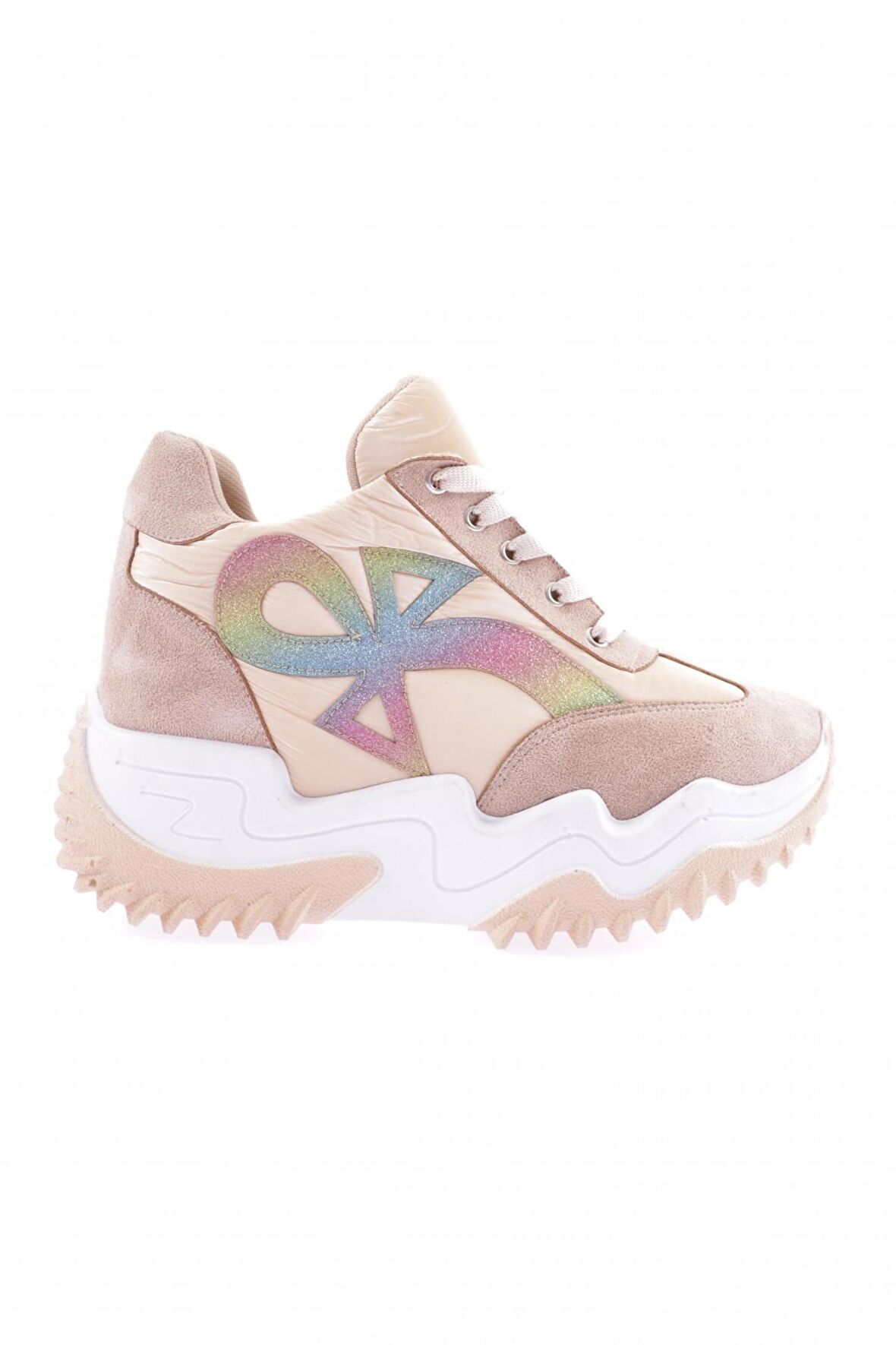 Dgn Z2 23Y Kadın Mega Kalin Taban Simli Sneakers Ayakkabi
