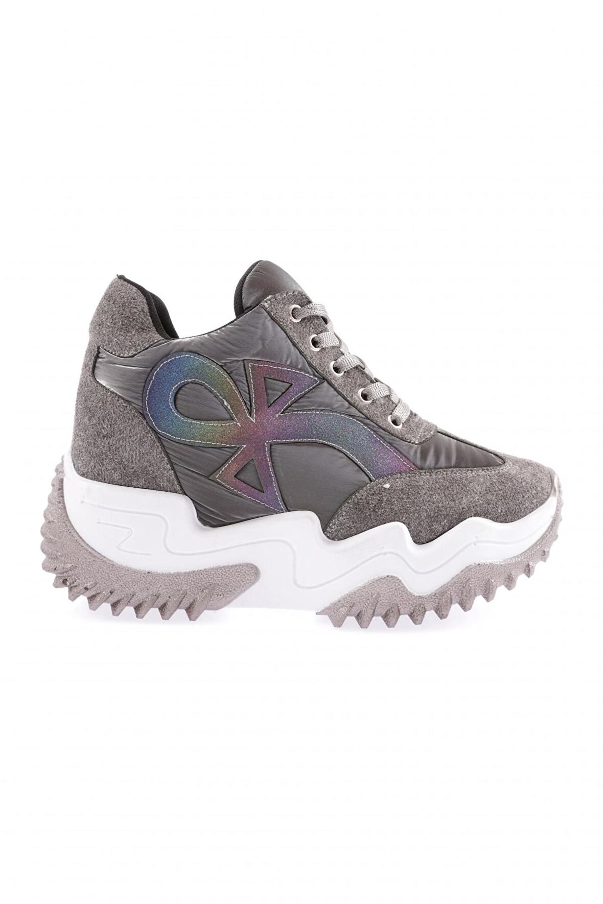 Dgn Z2 23Y Kadın Mega Kalin Taban Simli Sneakers Ayakkabi