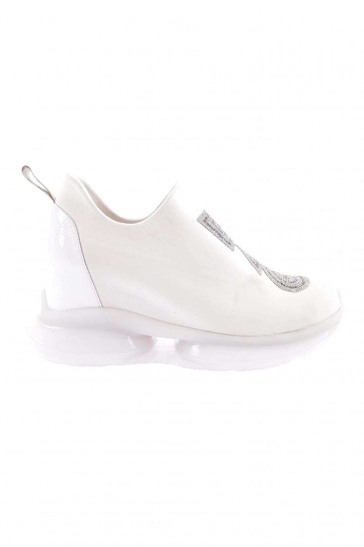 Dgn 1054-23Y Kadın Mega Kalin Taban Strech Detayli Silver Taşli Sneakers Ayakkabi