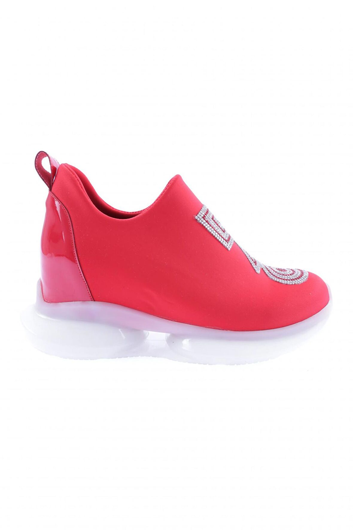 Dgn 1054-23Y Kadın Mega Kalin Taban Strech Detayli Silver Taşli Sneakers Ayakkabi