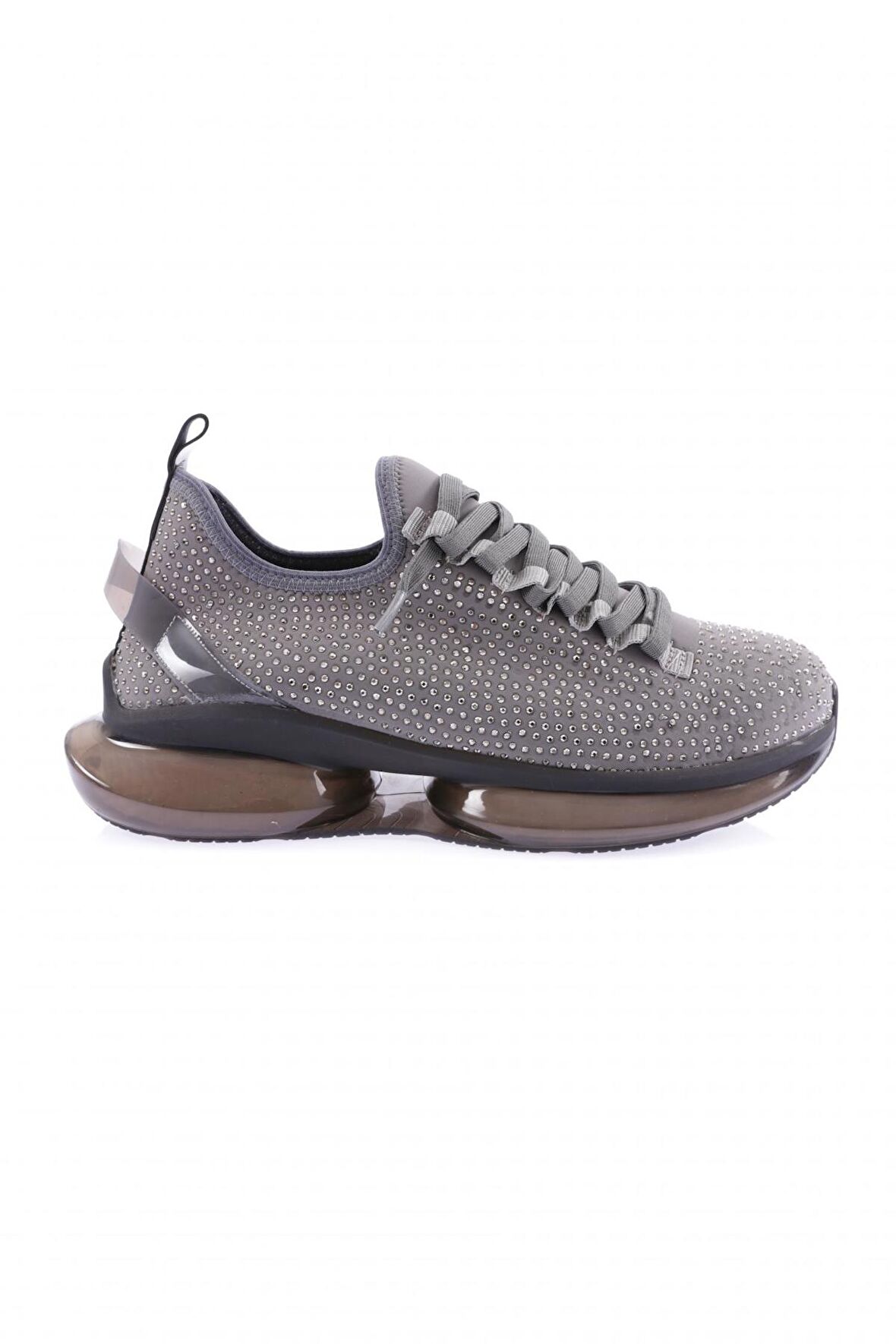 Dgn 1065-23Y Kadın Kalin Taban  Silver Taşli Sneakers Ayakkabi