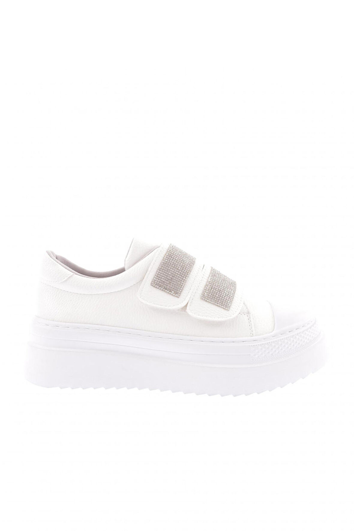 Dgn 898-23Y Kadın 2 Cirtli Bantlari Silver Taşli Kalin Taban Sneaker Ayakkabi
