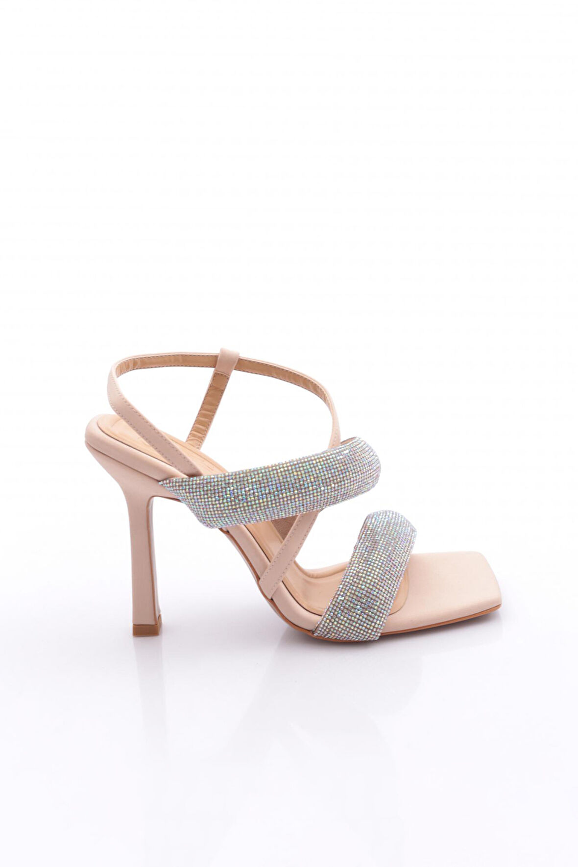 Dgn 2032 Kadin Sirali Kalin Sirali Ve Çapraz Bantli Silver Taşli Topuklu Sandalet