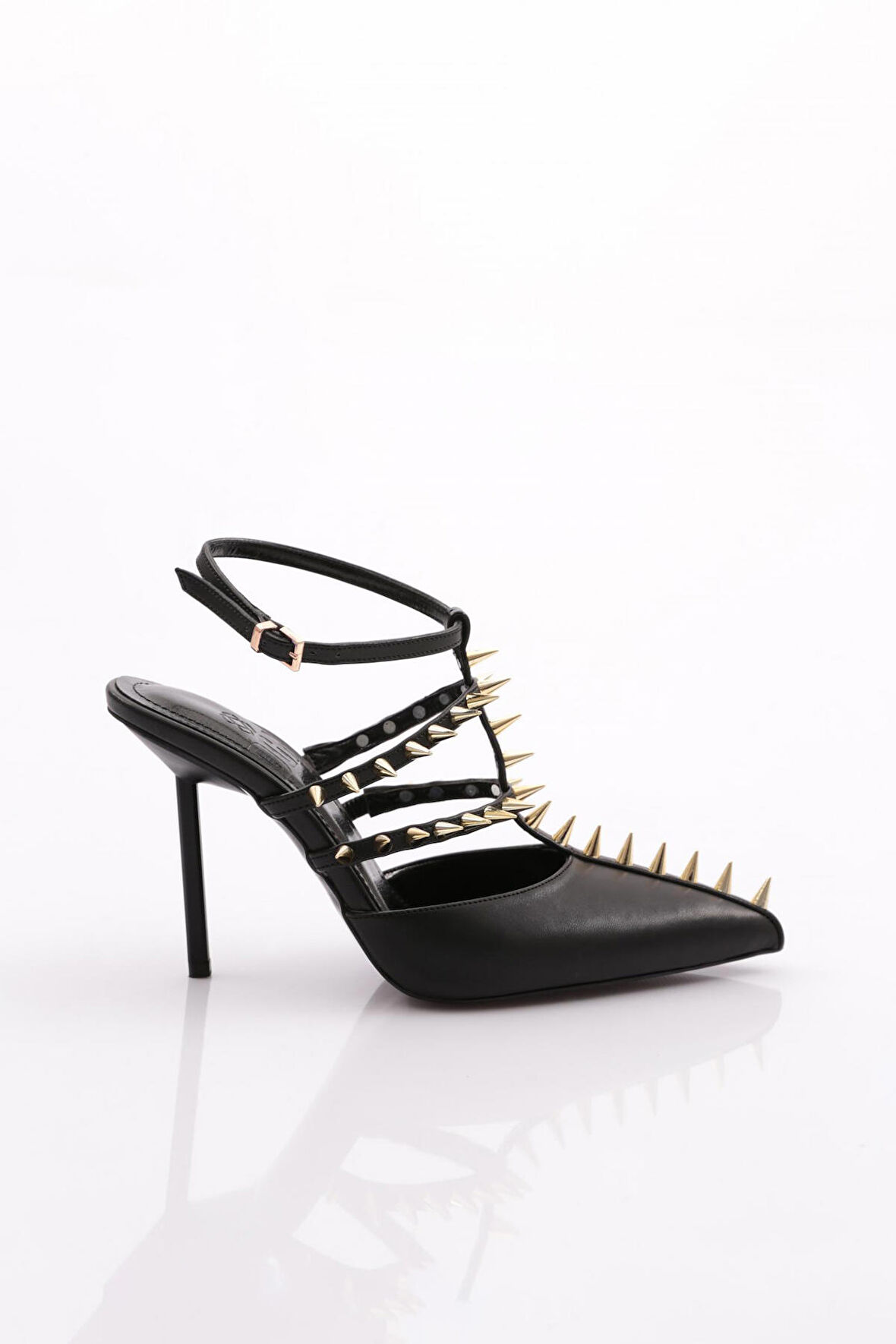 Dgn 4534 Kadin Metal Dikenli Topuklu Abiye Ayakkabi