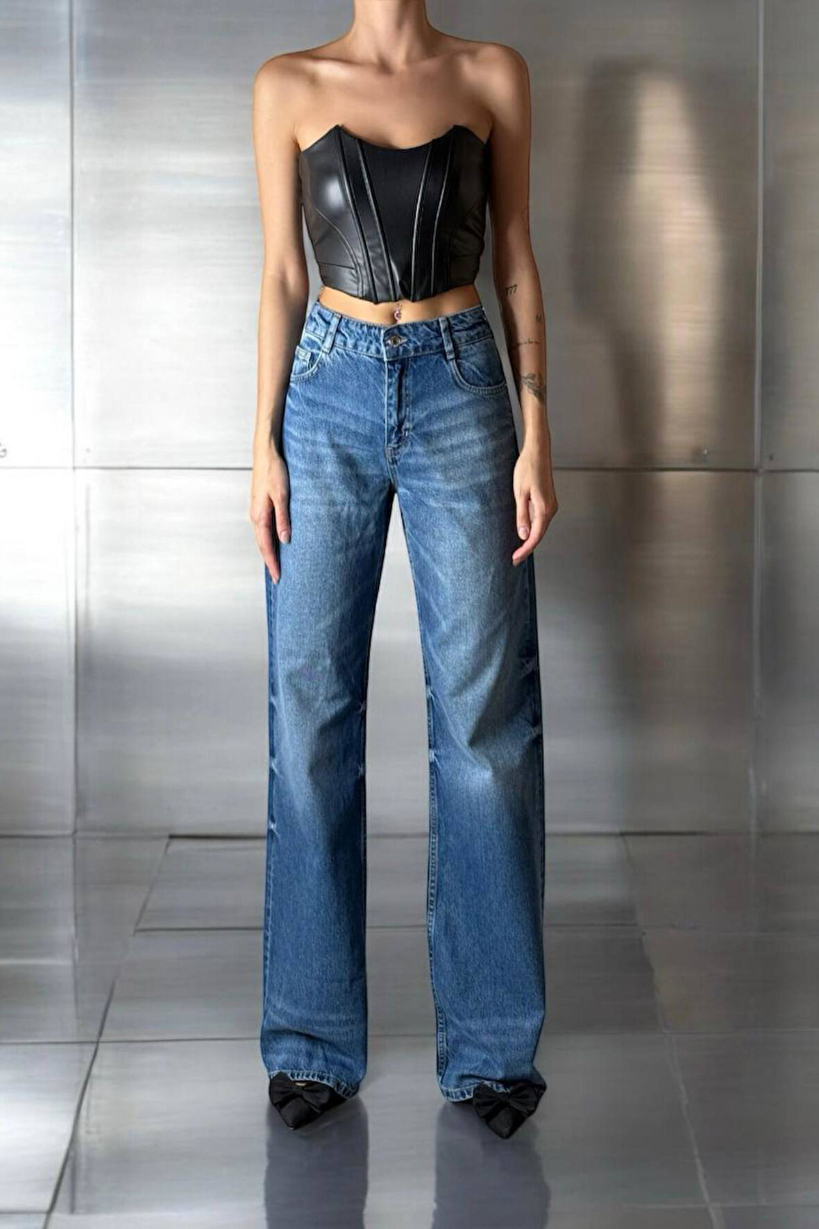 Lacarino 7650 Baggy Flare Kadın Jean Pantolon