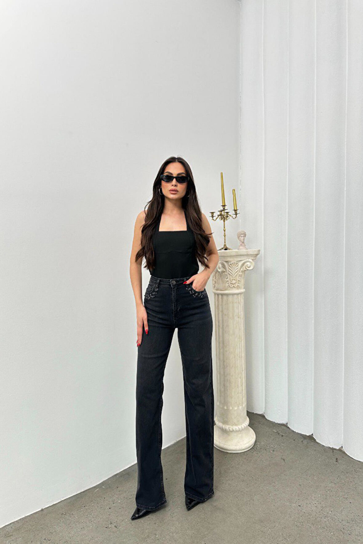 Lacarino 7984 Wide Leg Kadın Jean Pantolon