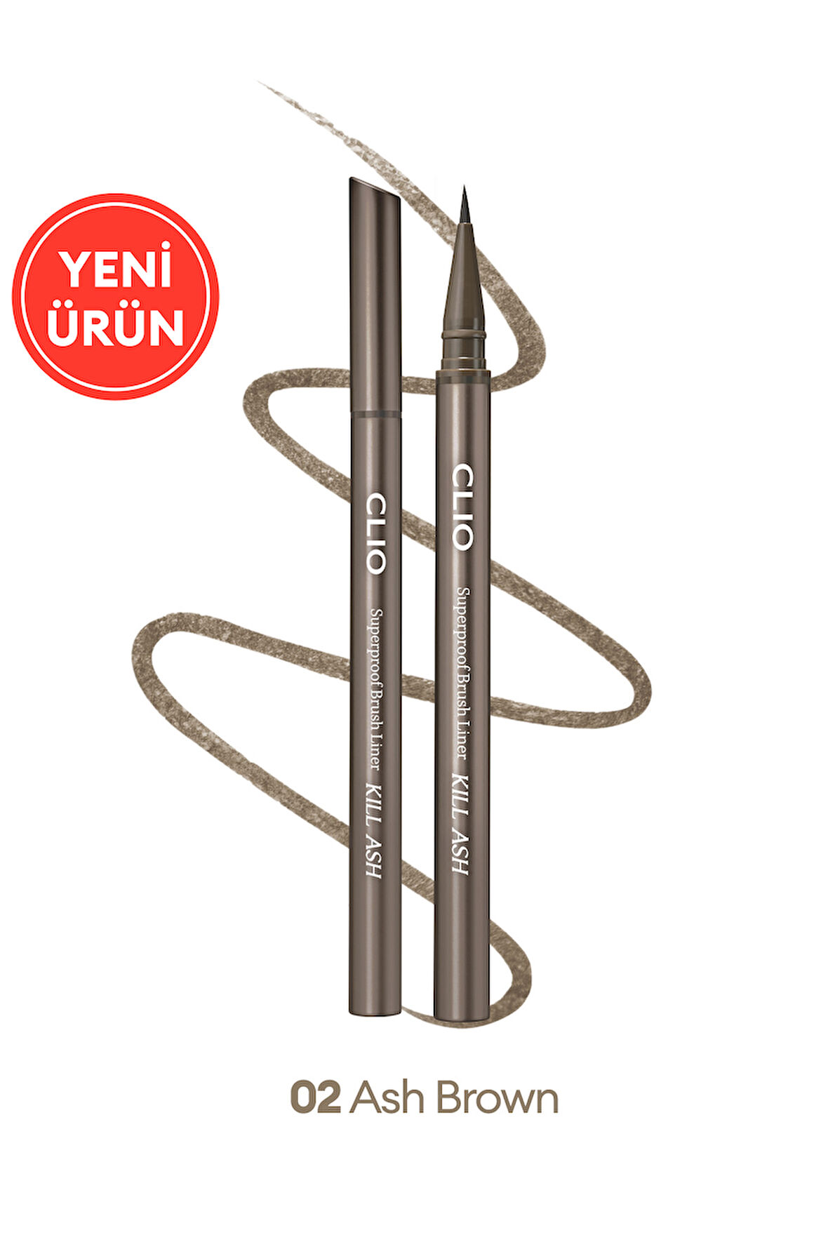 İnce Mikrofiber Fırça Uçlu, Sabitlenen Eyeliner CLIO Superproof Brush Liner Kill Ash (002 Ash Brown)