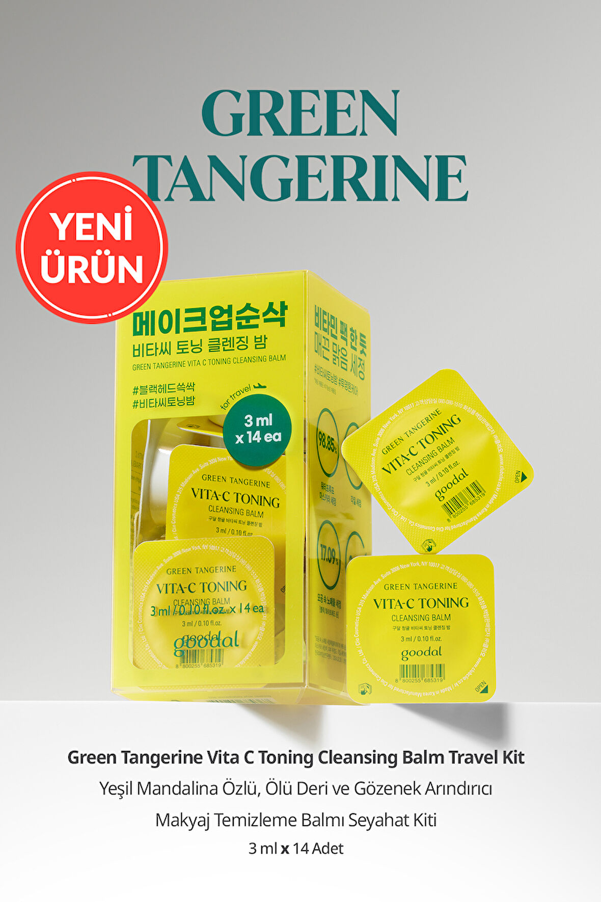 Makyaj Temizleme Balmı Seyahat Kiti GOODAL Green Tangerine Vita C Toning Cleansing Balm Travel Kit