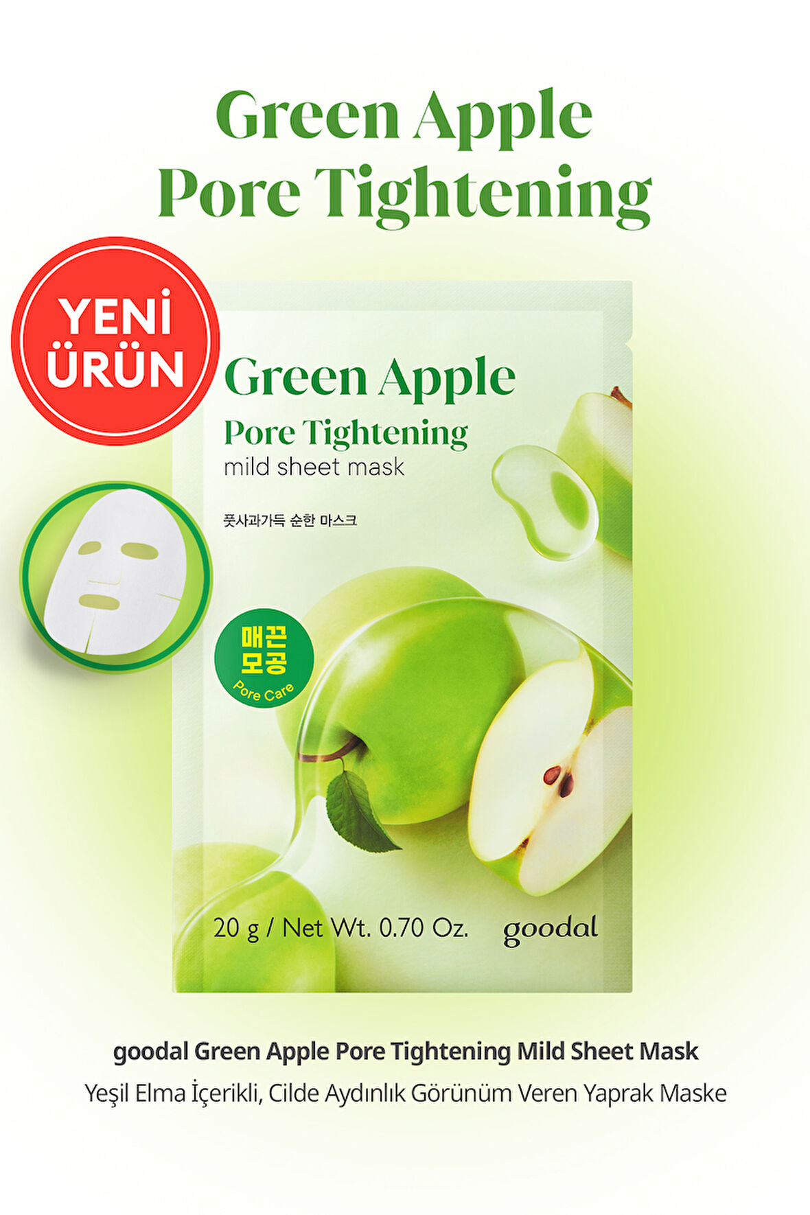 Yeşil Elma İçerikli Yaprak Maske GOODAL Green Apple Pore Tightening Mild Sheet Mask