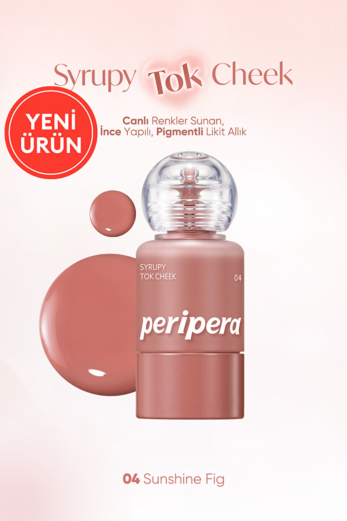 İnce Yapılı, Ciltle Bütünleşen, Pigmentli Likit Allık PERIPERA Syrupy Tok Cheek (04 Sunshine Fig)