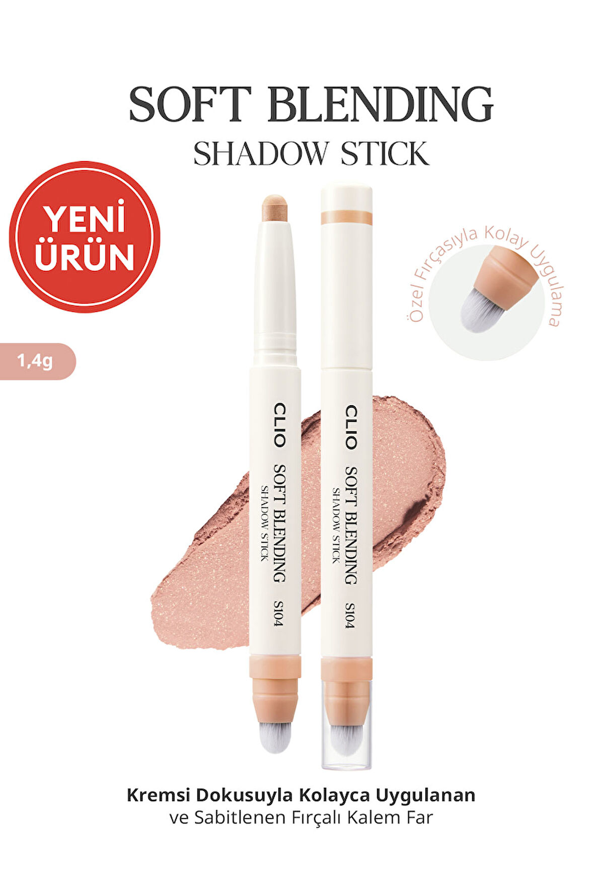 Kremsi, Kolayca Uygulanan ve Sabitlenen Fırçalı Kalem Far CLIO Soft Blending Shadow Stick (S104)