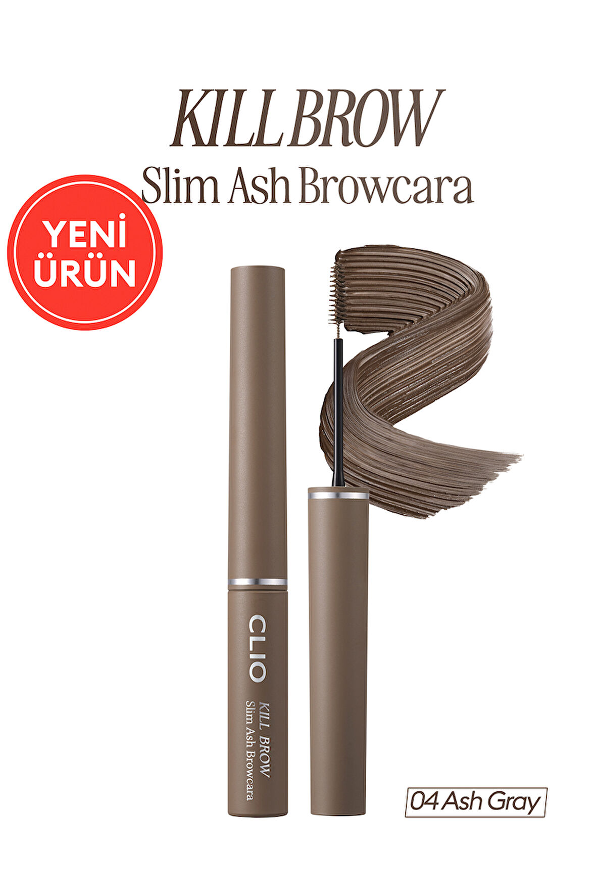 Ultra İnce Fırçalı, Yoğun Pigmentli Kaş Maskarası CLIO Kill Brow Slim Ash Browcara (04 Ash Gray)