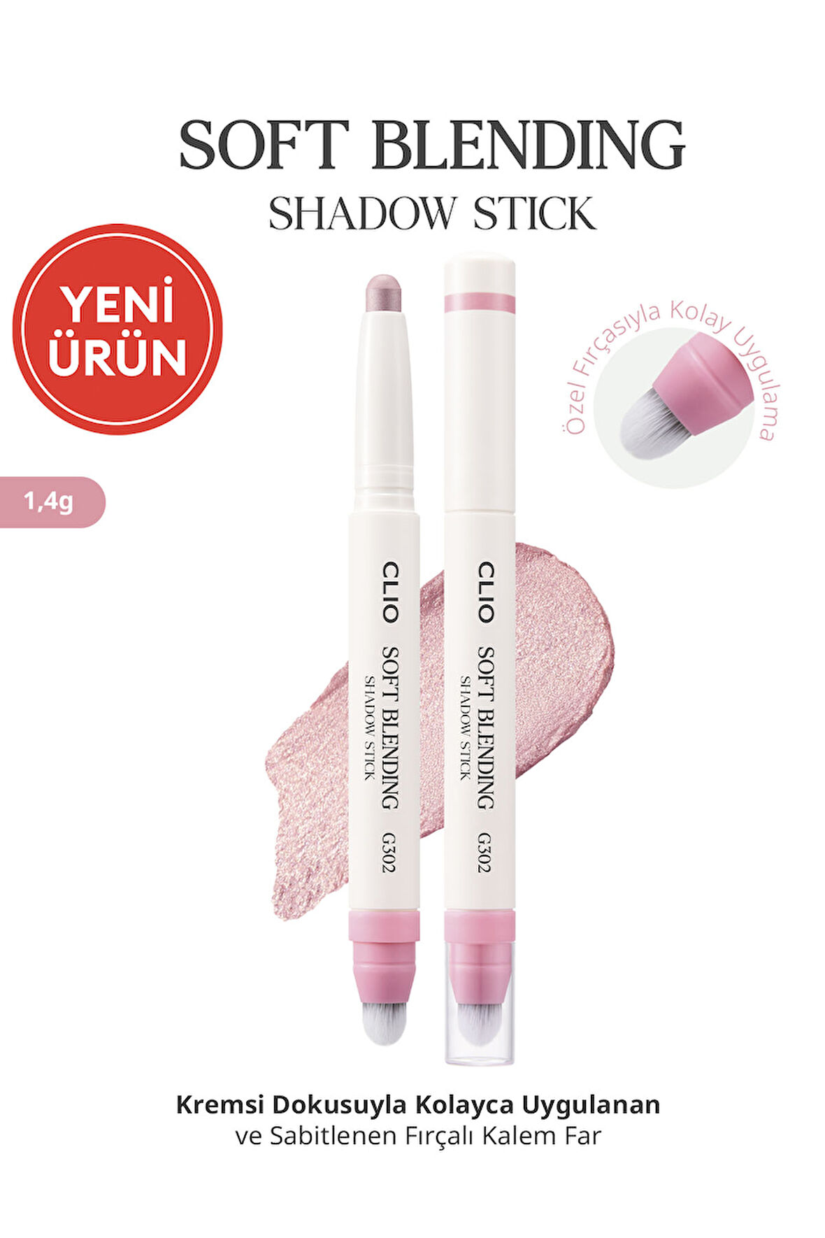 Kremsi, Kolayca Uygulanan ve Sabitlenen Fırçalı Kalem Far CLIO Soft Blending Shadow Stick (G302)
