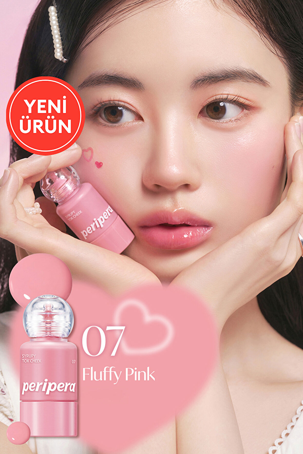 İnce Yapılı, Ciltle Bütünleşen, Pigmentli Likit Allık PERIPERA Syrupy Tok Cheek (07 Fluffy Pink)