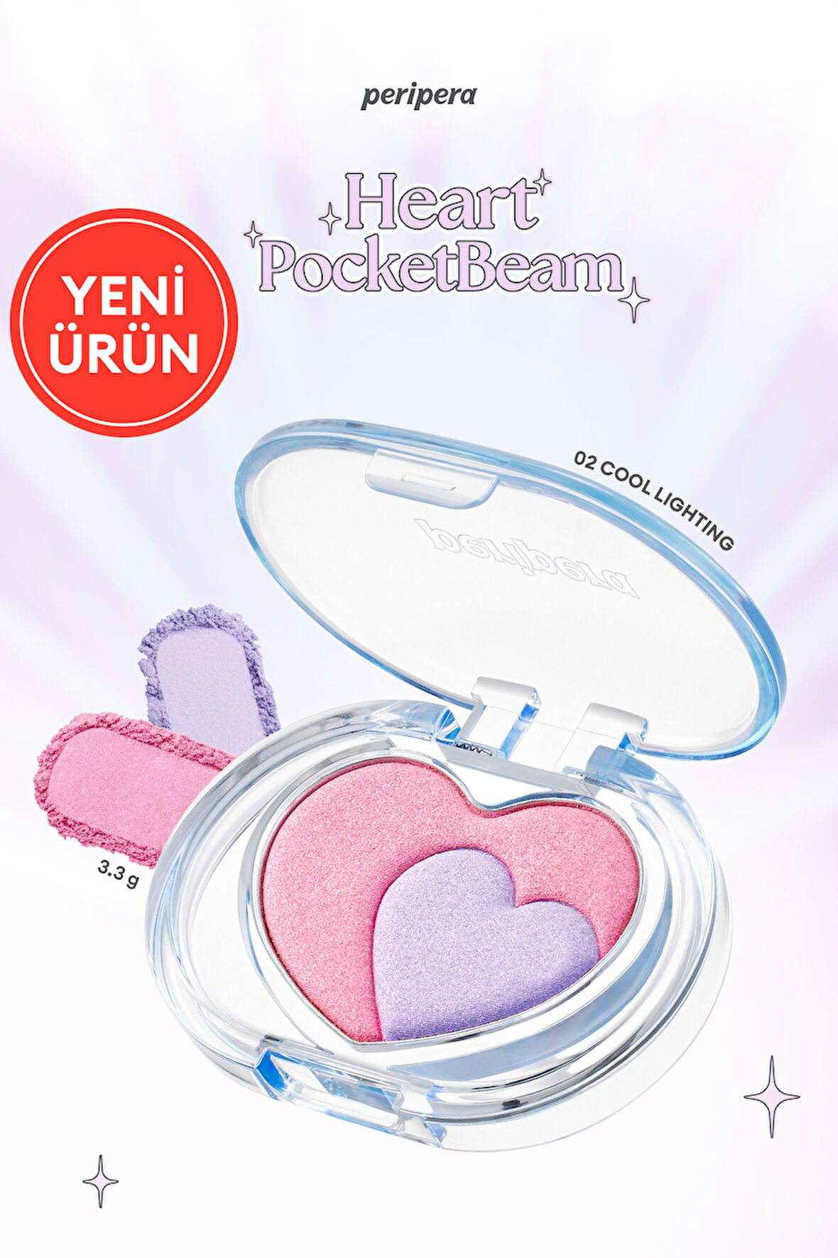 İki Renkli, Kalp Tasarımlı, Yoğun Işıltılı Highlighter PERIPERA Heart Pocketbeam (02 Cool Lighting)