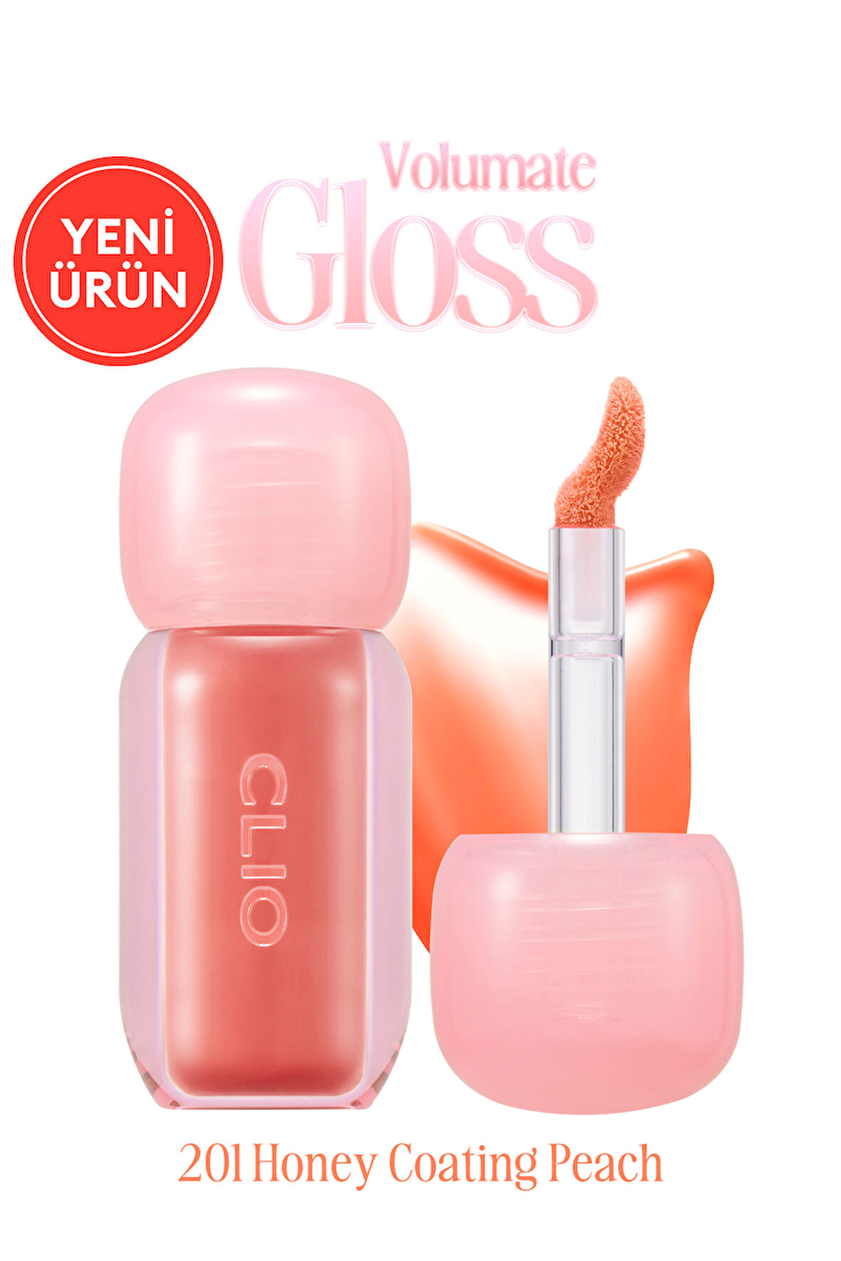 Pigmentli, Parlak Bitişli Dolgunlaştırıcı Lip Gloss CLIO Volumate Gloss 201 Honey Coating Peach
