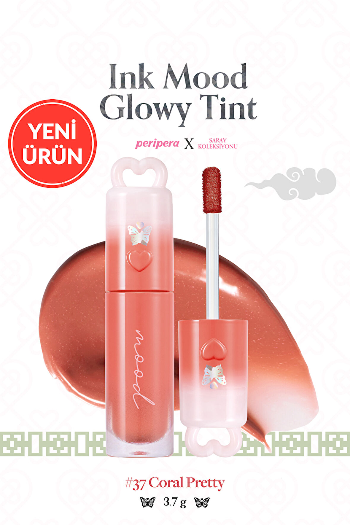 Kalıcı, Pigmentli, Işıltılı, Parlak Bitişli Tint PERIPERA Ink Mood Glowy Tint (37 Coral Pretty)