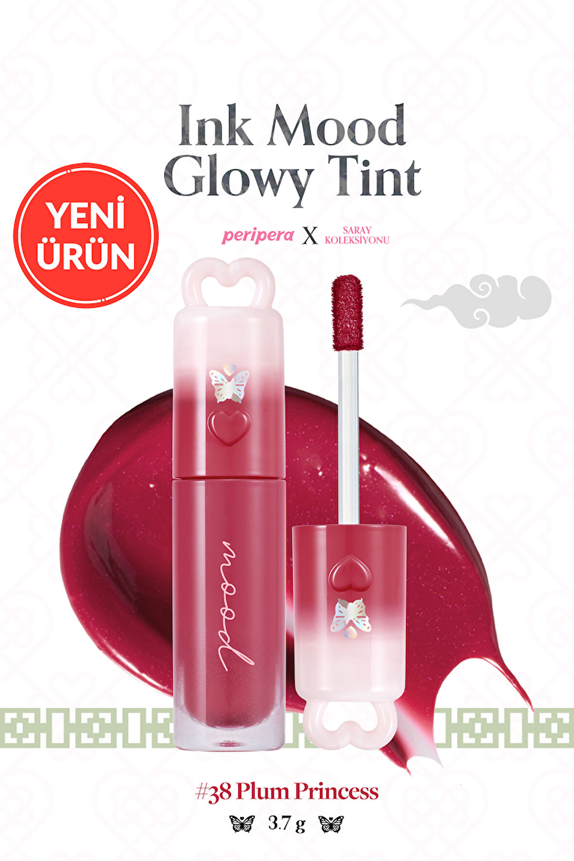 Kalıcı, Pigmentli, Işıltılı, Parlak Bitişli Tint PERIPERA Ink Mood Glowy Tint (38 Plum Princess)