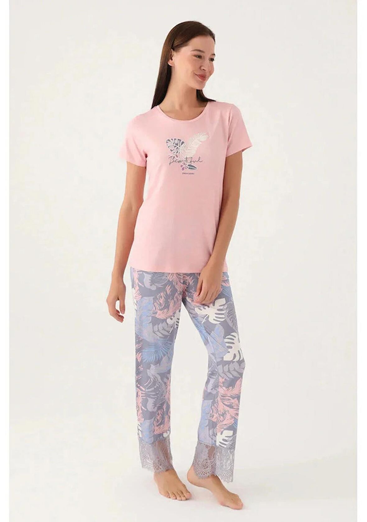 Pierre Cardin 8799 Kısa Kol Kadın Pijama Takım Pembe