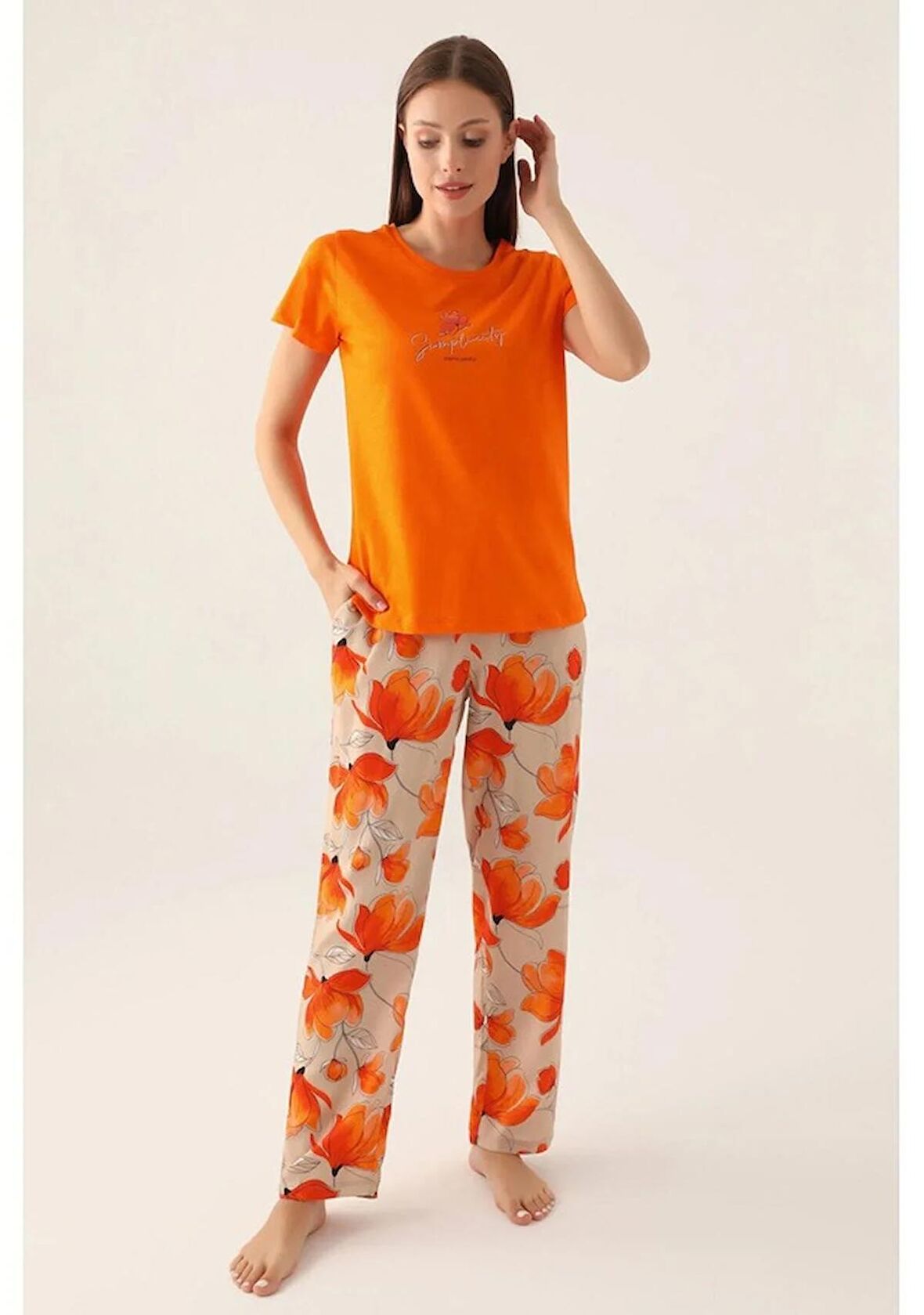 Pierre Cardin 8813 Kısa Kol Kadın Pijama Takım Turuncu