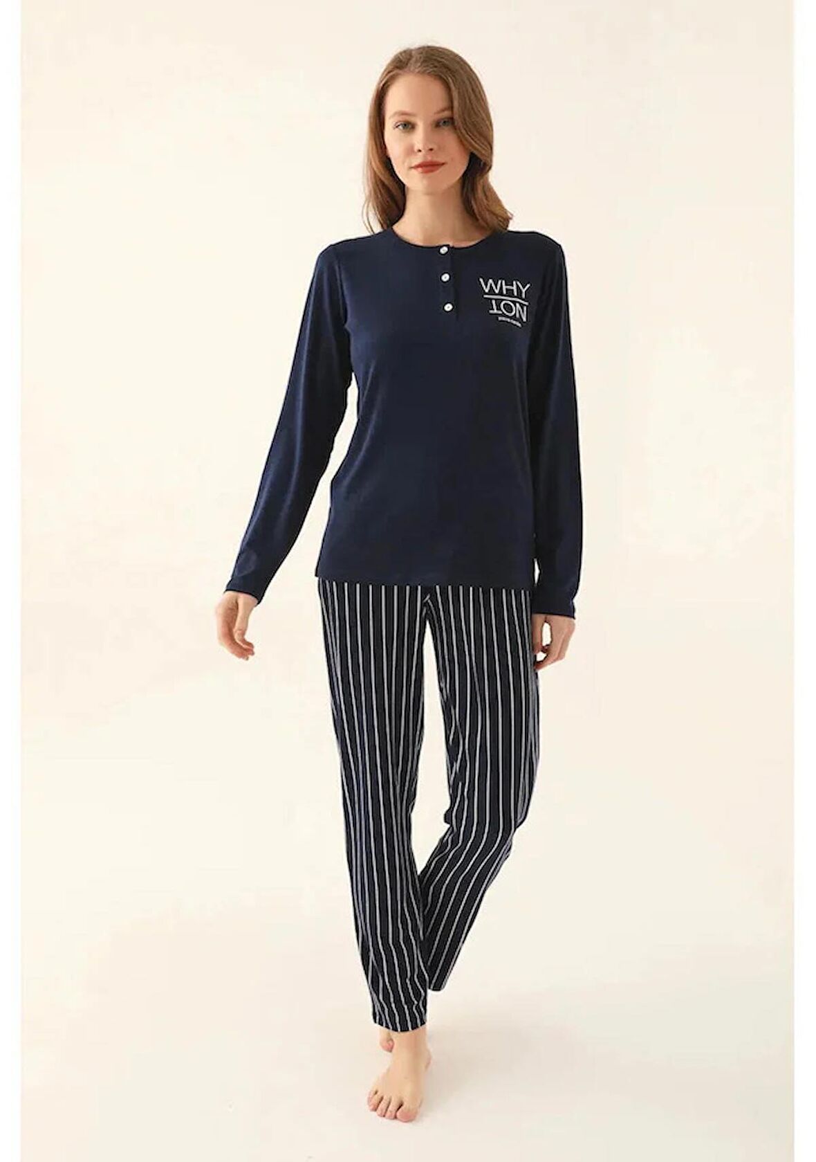Pierre Cardin 8737 Uzun Kol Kadın Pijama Takımı Lacivert
