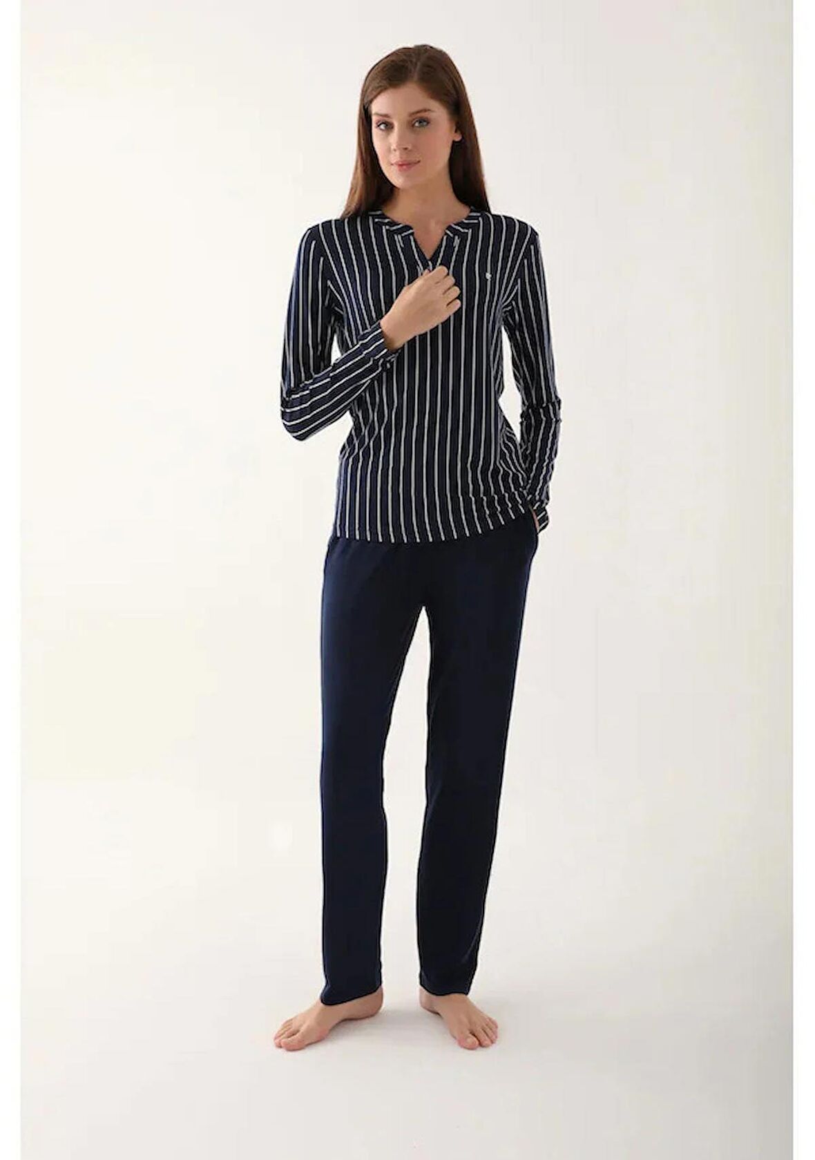 Pierre Cardin 8736 Uzun Kol Kadın Pijama Takımı Lacivert