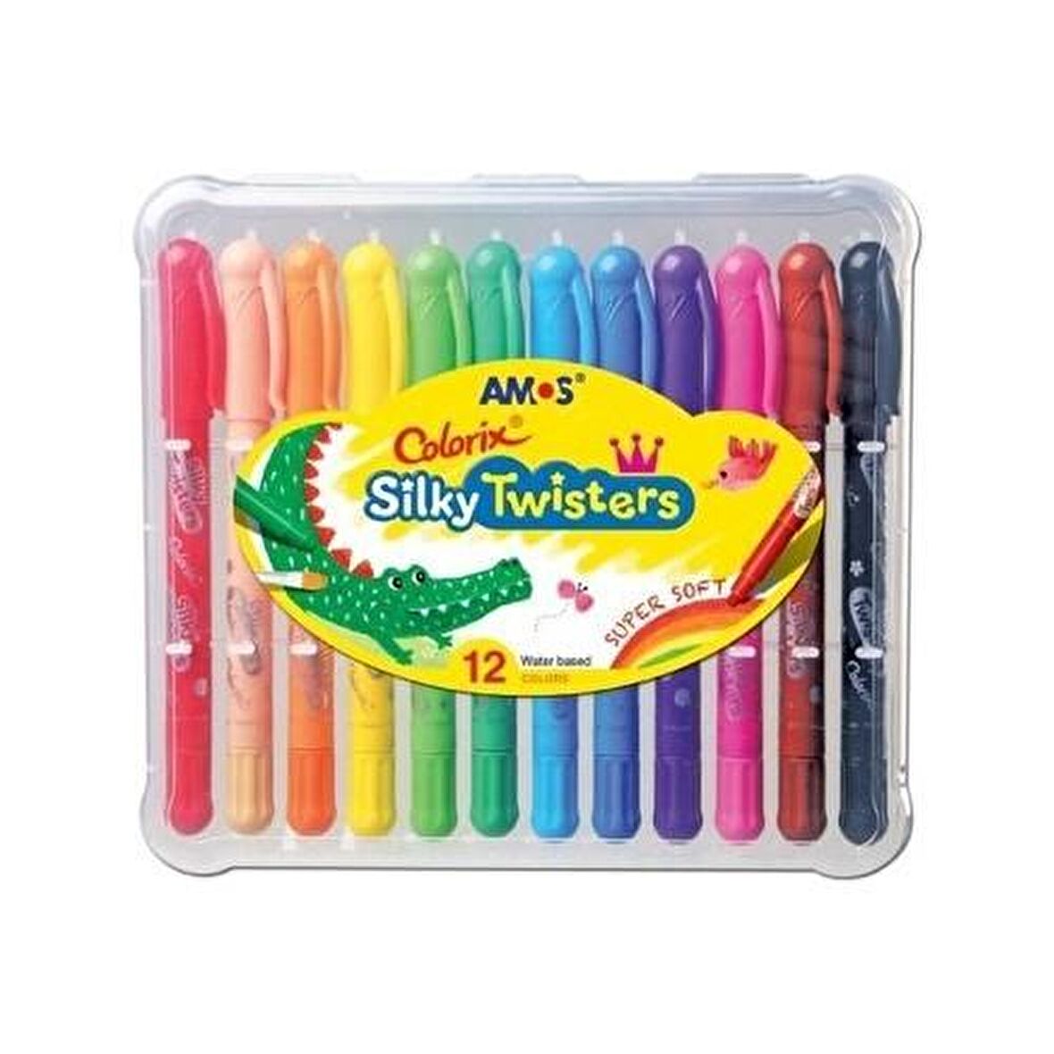 Amos Silky Twisters Üçü Bir Arada Jel Tipi Mum Boya 12 Renk