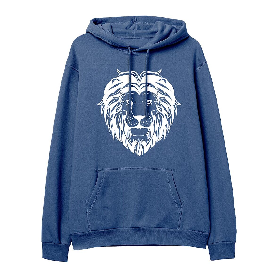Lion Big Baskılı Hoodie-Royal Mavi