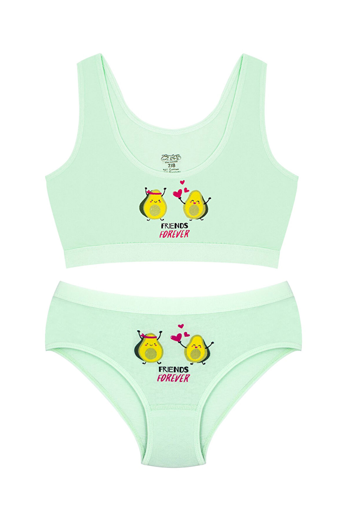 Öts Kız Çocuk Bustiyer Külot Likralı Yeşil Friends Forever (%96 Pamuk - %4 Elastan)